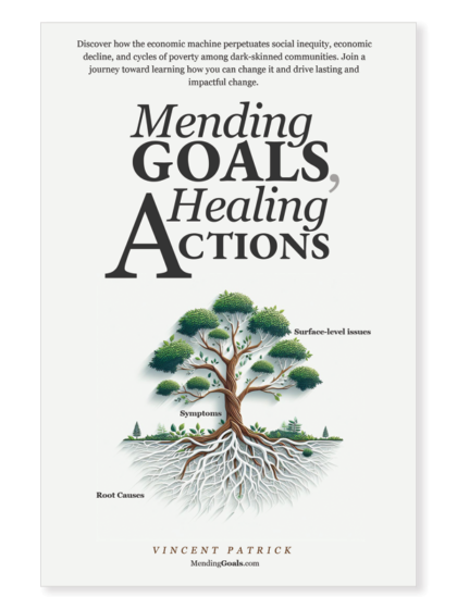 Image of diverse group discussing economic inequality and taking action to drive positive change. #MendingGoalsHealingActions